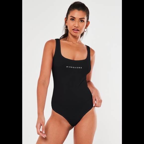 black missguided scoop neck bodysuit - Picture 1 of 2